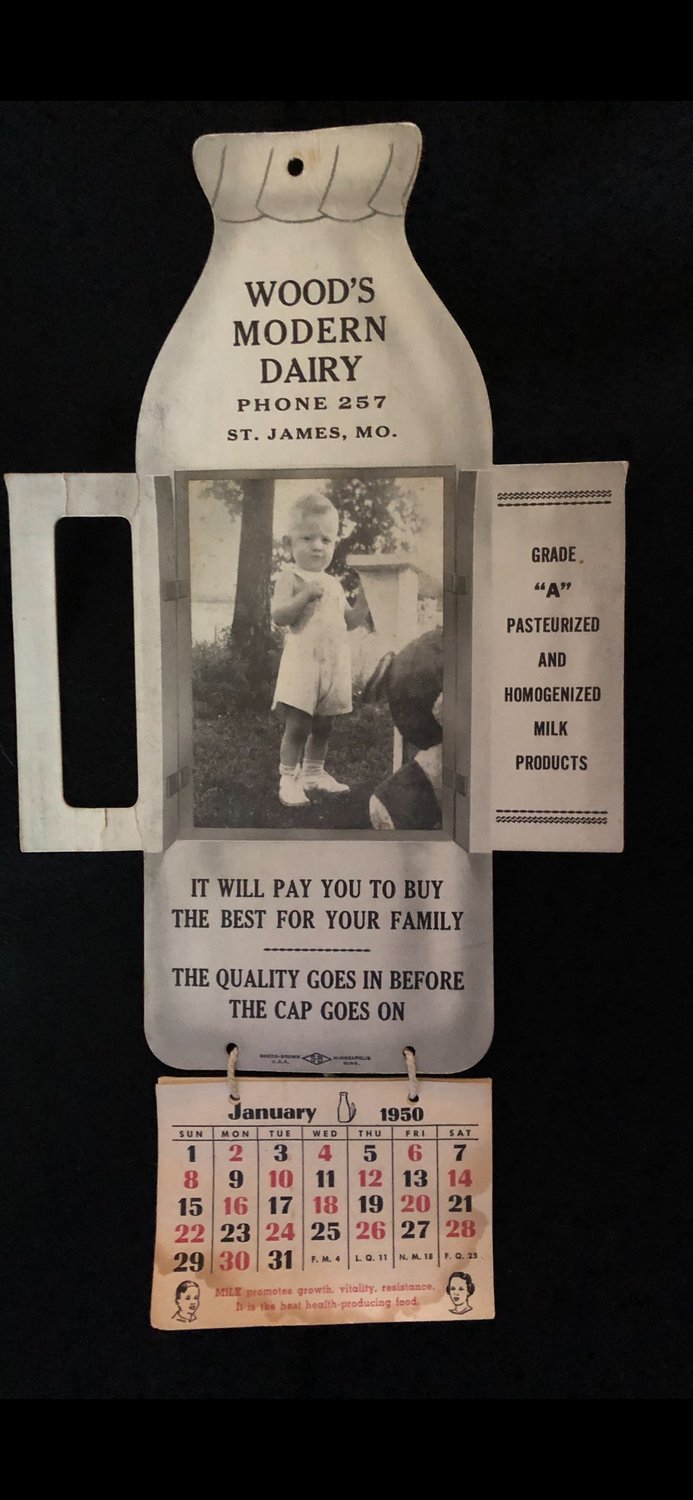 This 1950 calendar is attached to an advertisement for the dairy. Note the phone number is 257. Advertising slogans include “It will pay you to buy the best for your family,” and “The quality goes in before the cap goes on.”